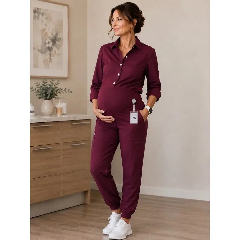 Figs Technical Collection Zamora Maternity Jogger Scrub Pants Maroon Women Large